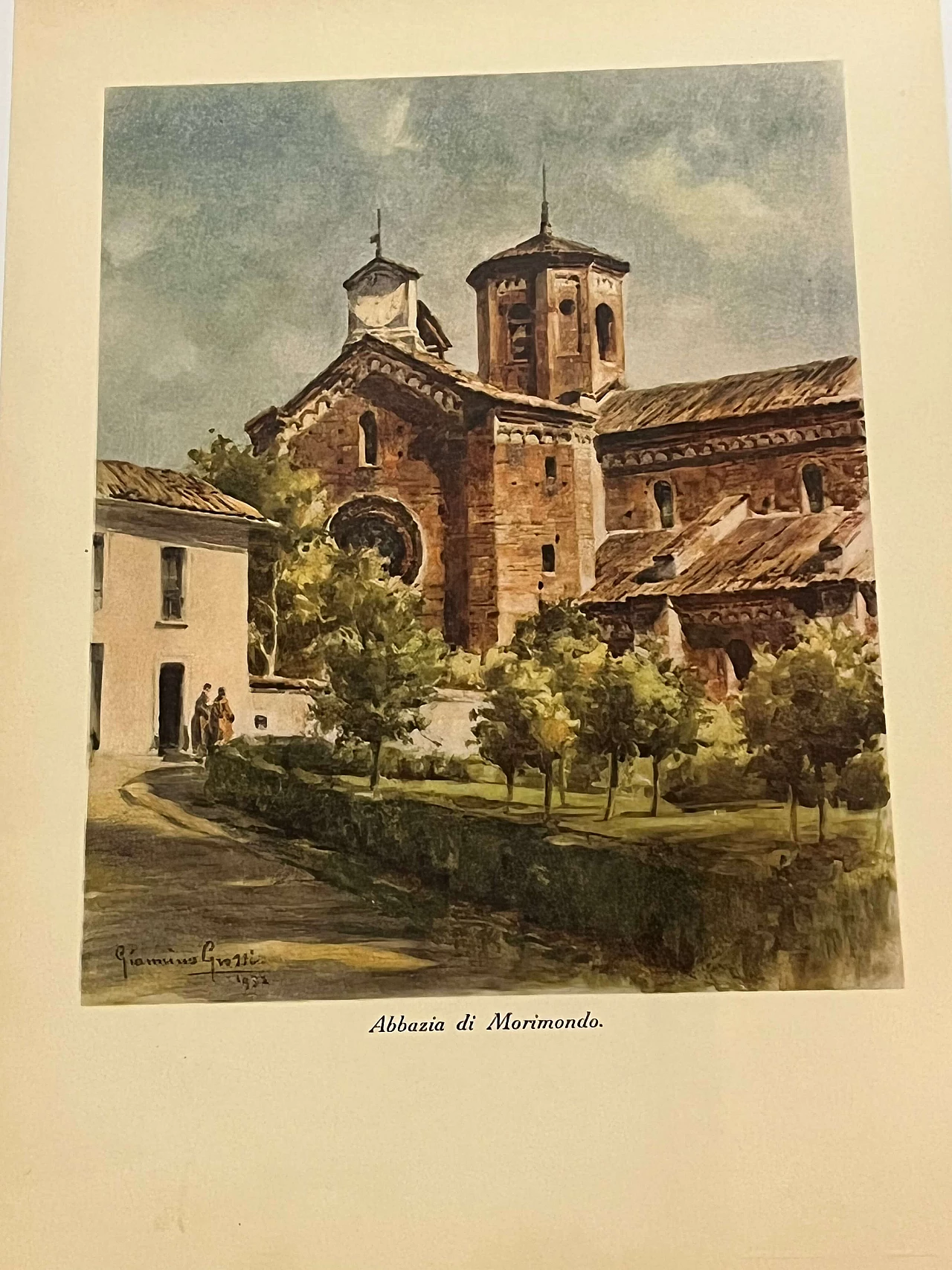 Colour print Morimondo Abbey by Giannino Grossi, 1930s 2