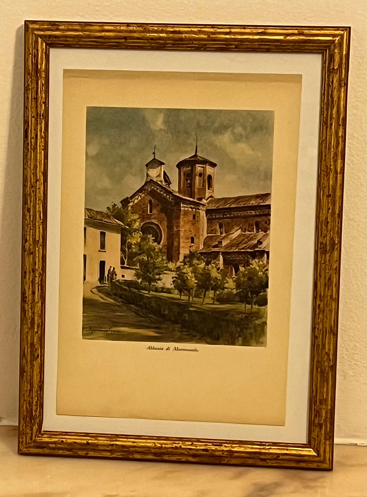 Colour print Morimondo Abbey by Giannino Grossi, 1930s 3