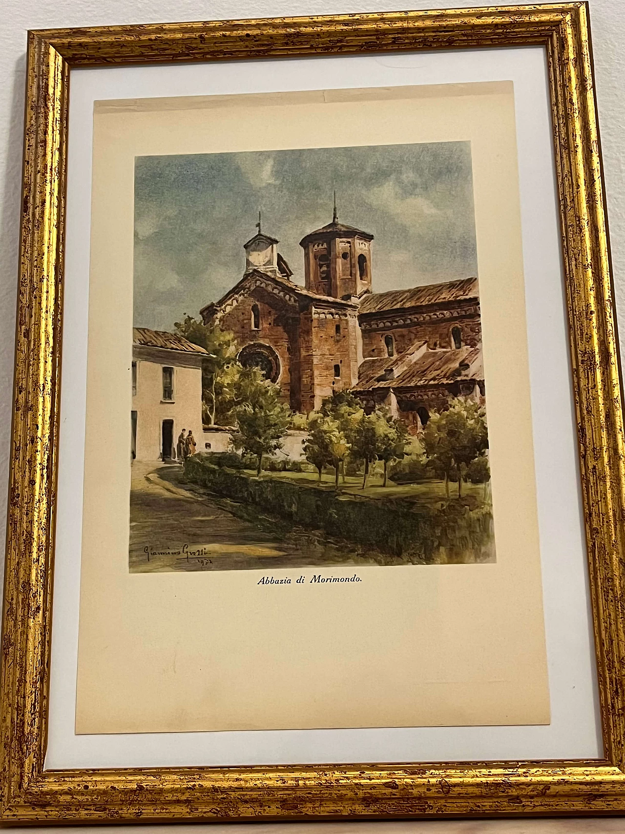 Colour print Morimondo Abbey by Giannino Grossi, 1930s 4