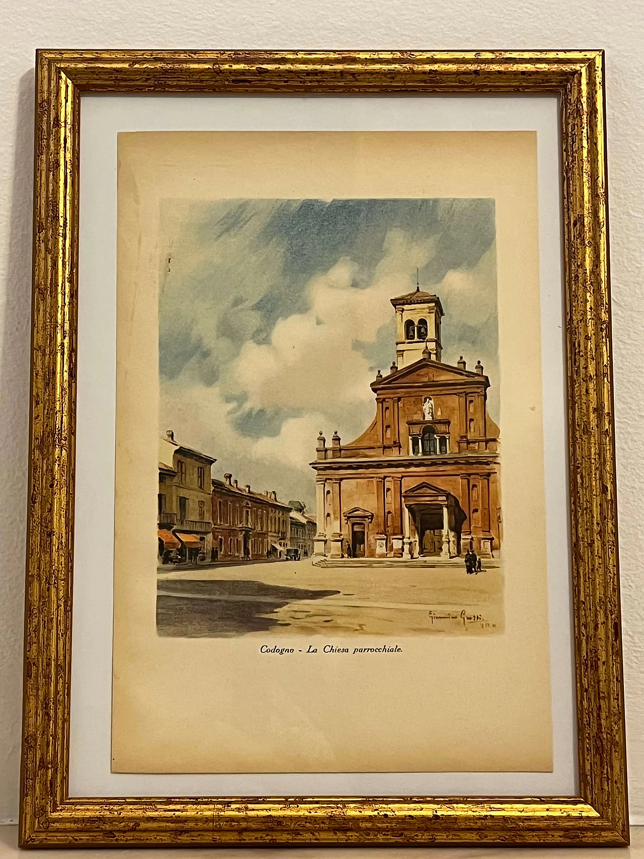 Colour print Codogno parish church by Giannino Grossi, 1930s 1