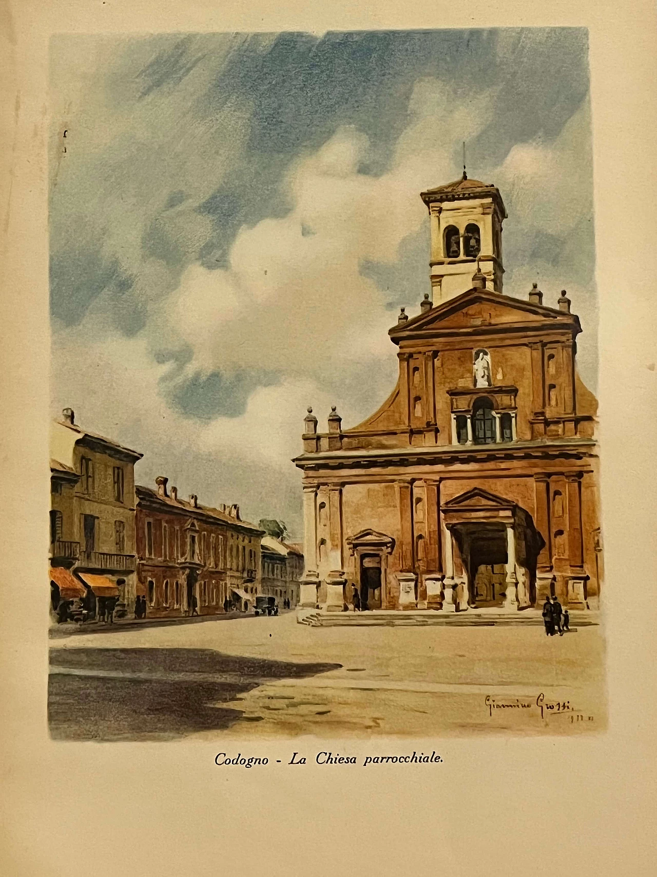 Colour print Codogno parish church by Giannino Grossi, 1930s 2