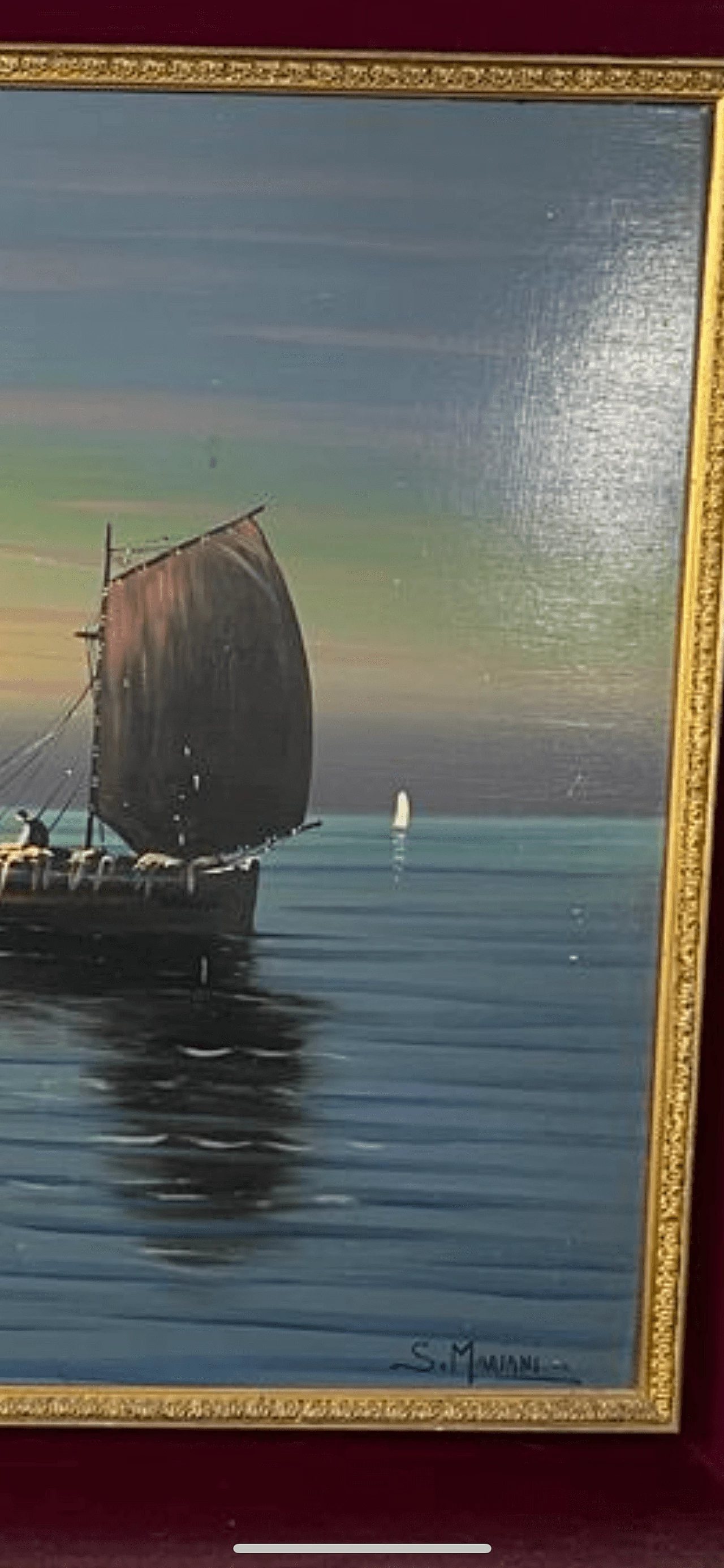 Olio su tela di paesaggio marittimo di Mariani, anni '60 2