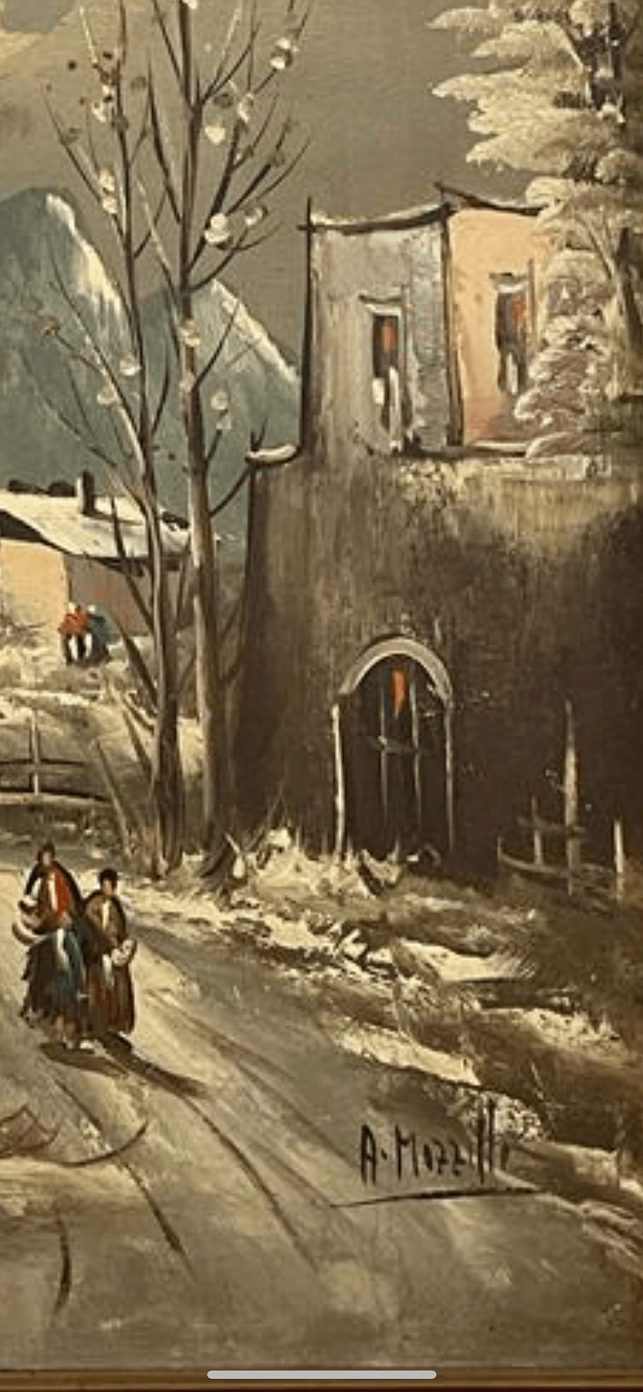 Olio su tela raffigurante paesaggio innevato di Mozzitto, '900 3