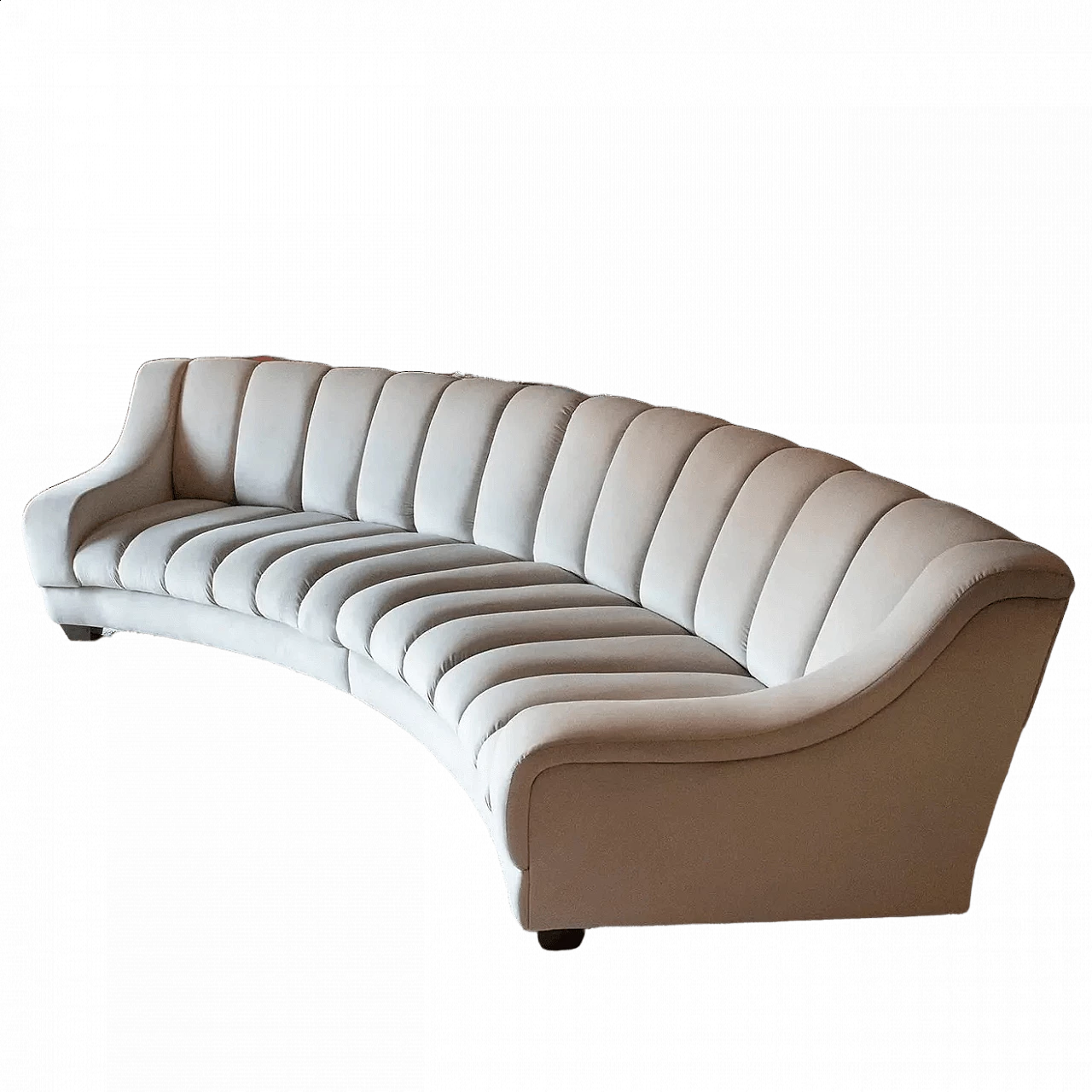 Curved dove grey velvet sofa 6