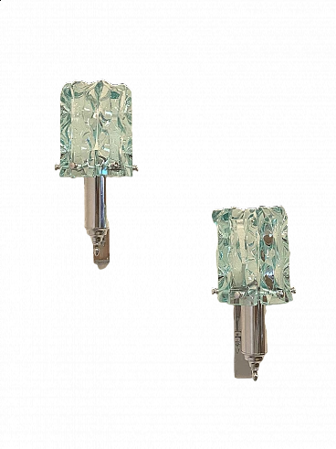 Pair of Cristal Art glass appliques, 1970s