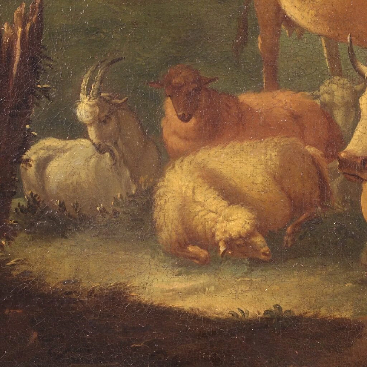 Veduta con pastori e animali, olio su tela, fine '700 7