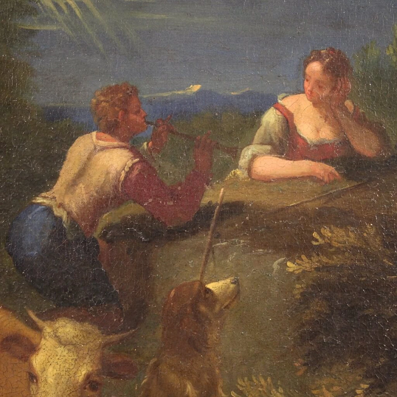 Veduta con pastori e animali, olio su tela, fine '700 10