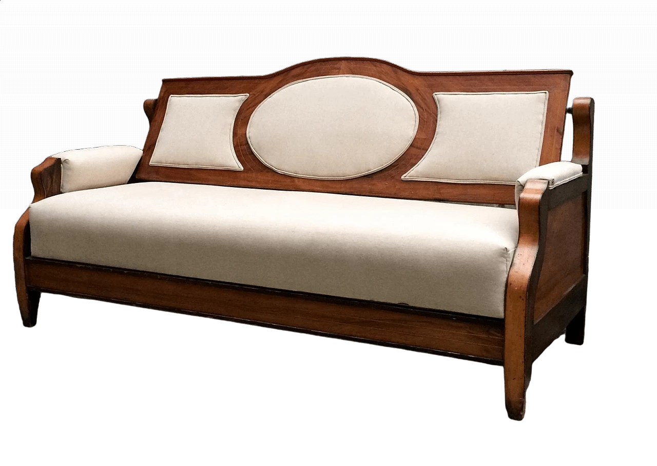 Sofa bed in blond walnut and ecru cloth, 1920s 4