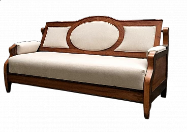 Sofa bed in blond walnut and ecru cloth, 1920s