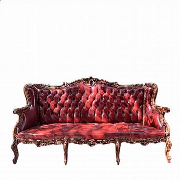 Baroque style sofa in capitonné leather, 20th century