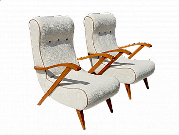 Pair of ivory white bouclé armchairs, 1950s