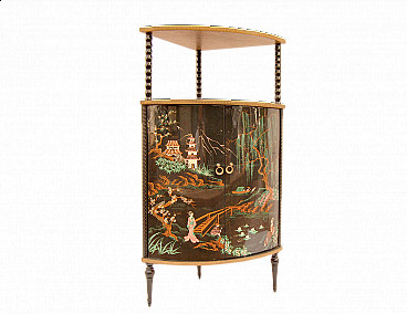 Japanese-decorated wooden corner cabinet, 20th century
