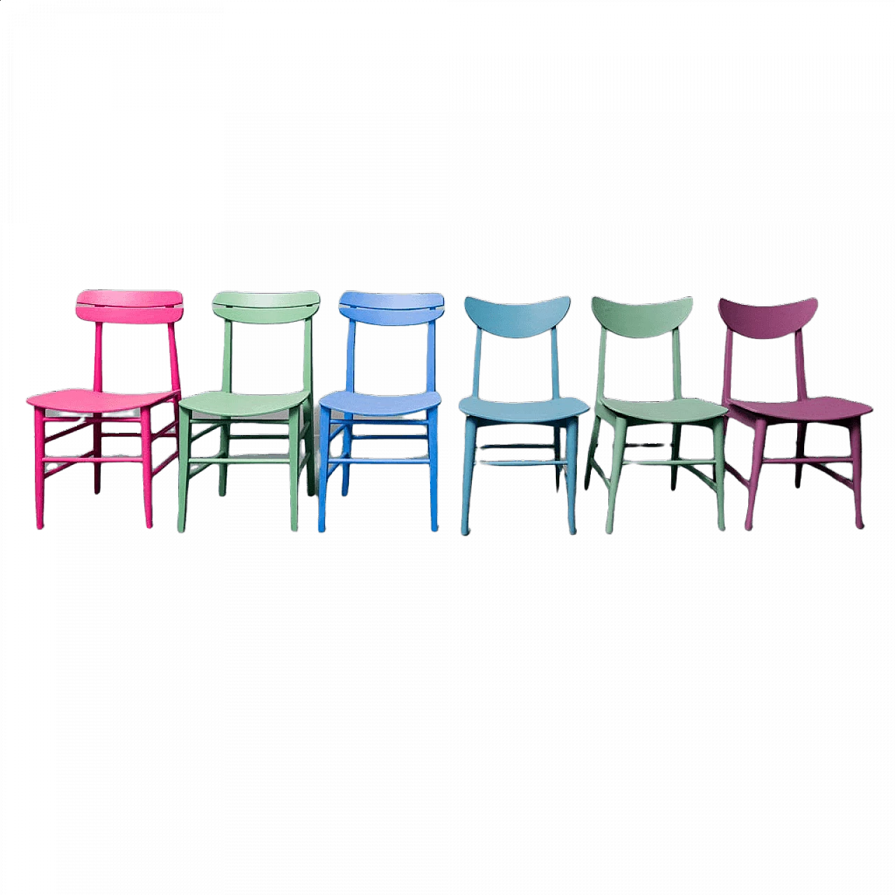 6 Sedie in legno multicolore, anni '50 15