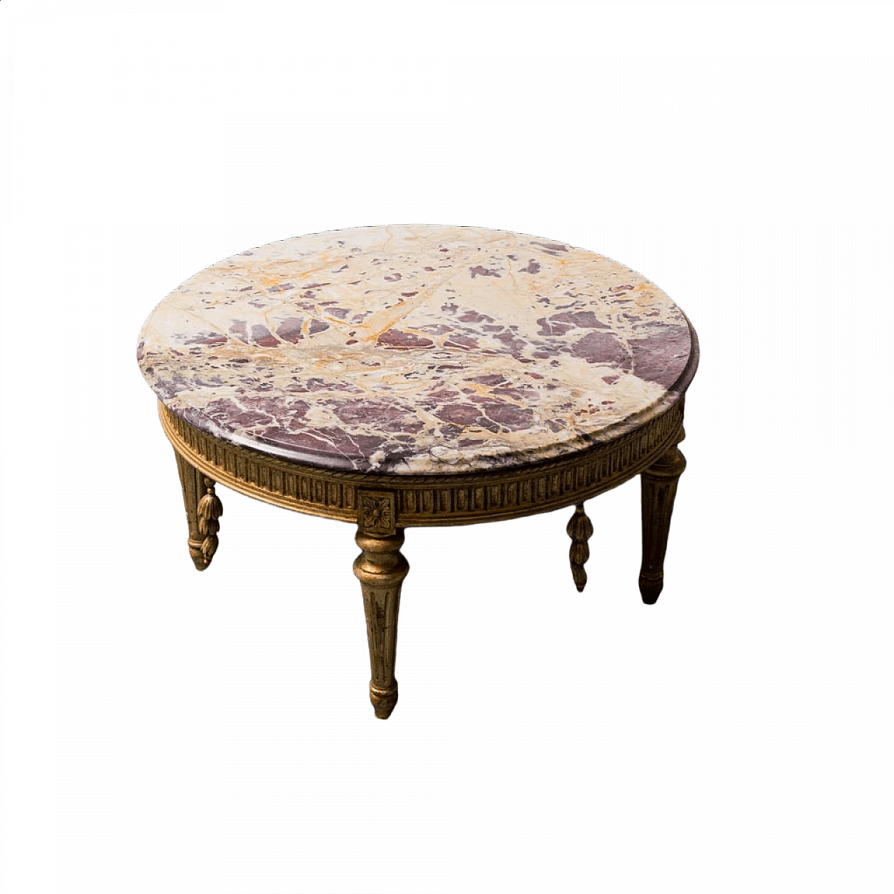 Tavolino circolare in marmo e legno, anni '50 11