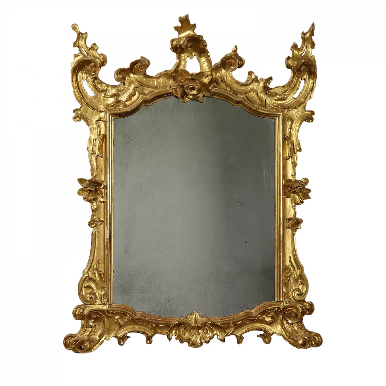 Neo-Rococo mirror carved with rocaille motifs and flowers, 19th century 1