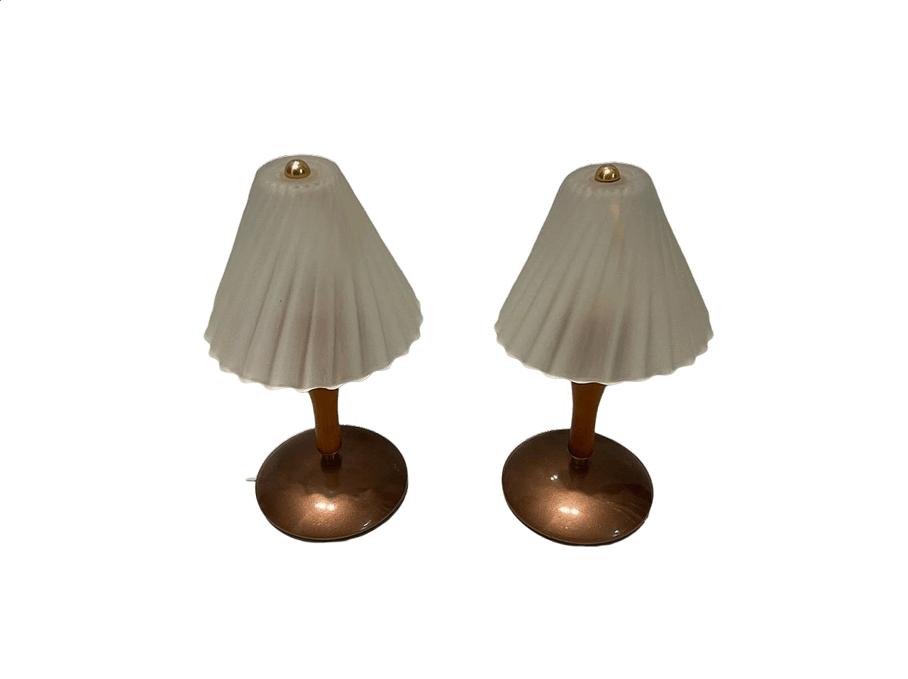 Coppia di lampade da tavolo in legno e vetro, anni '80 8