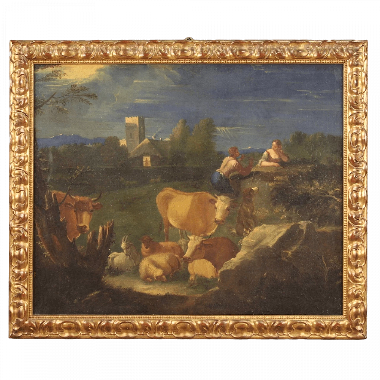 Veduta con pastori e animali, olio su tela, fine '700 13