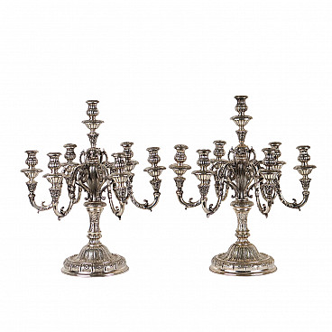 Pair of seven-flame silver candelabra, 1930s