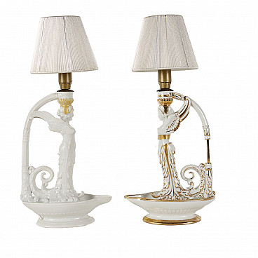 Coppia di lampade in porcellana di manifattura Capodimonte
