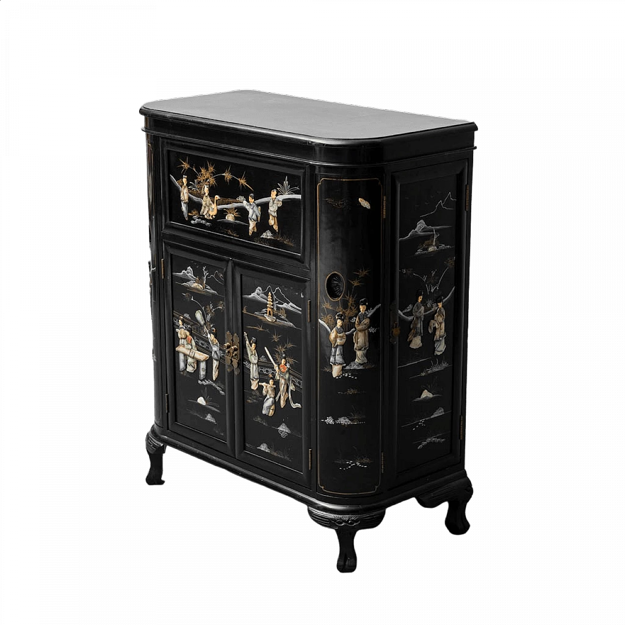 Lacquered wooden bar cabinet with drawers, 20th century 19