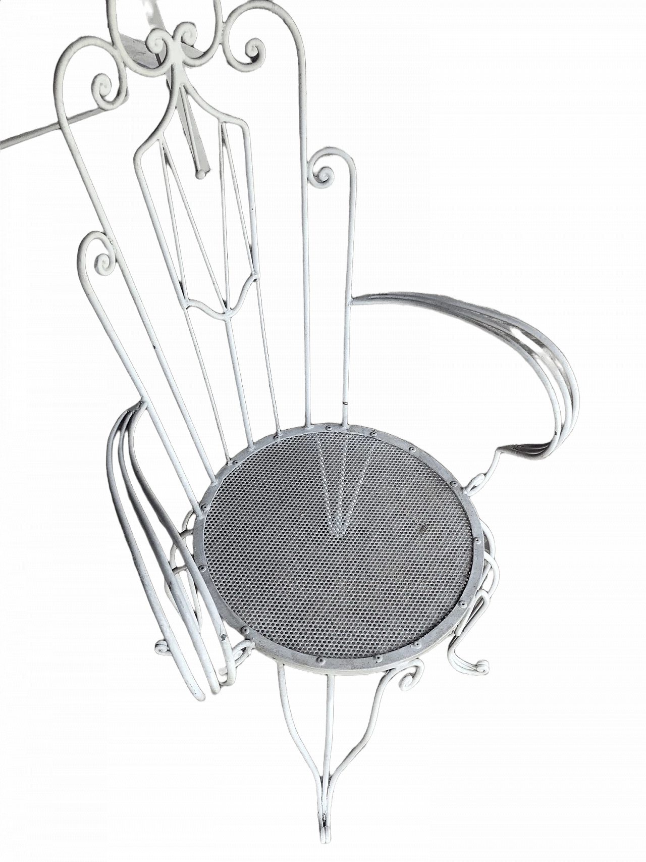 4 Sedie e 1 tavolo da giardino rettangolare in ferro verniciato bianco, anni '70 6