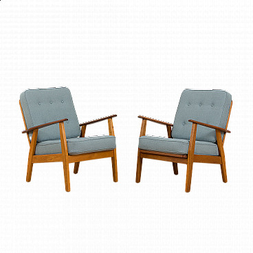 Pair of Hans Wegner style lounge chairs in teak and oak, 1960s