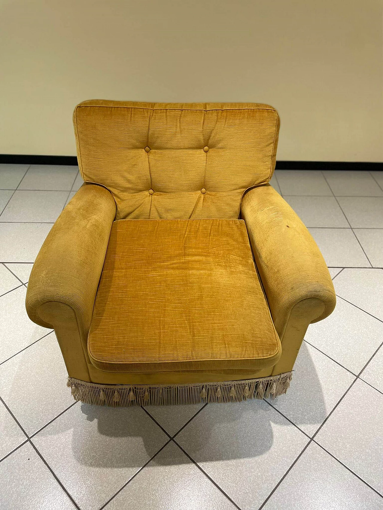 Armchair with yellow ochre fabric cover, 1980s 1