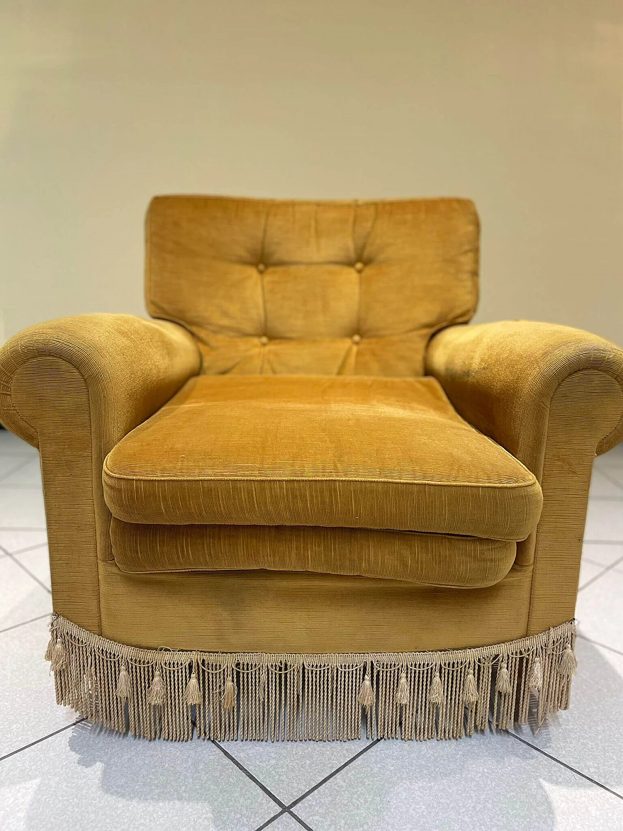 Armchair with yellow ochre fabric cover, 1980s 3