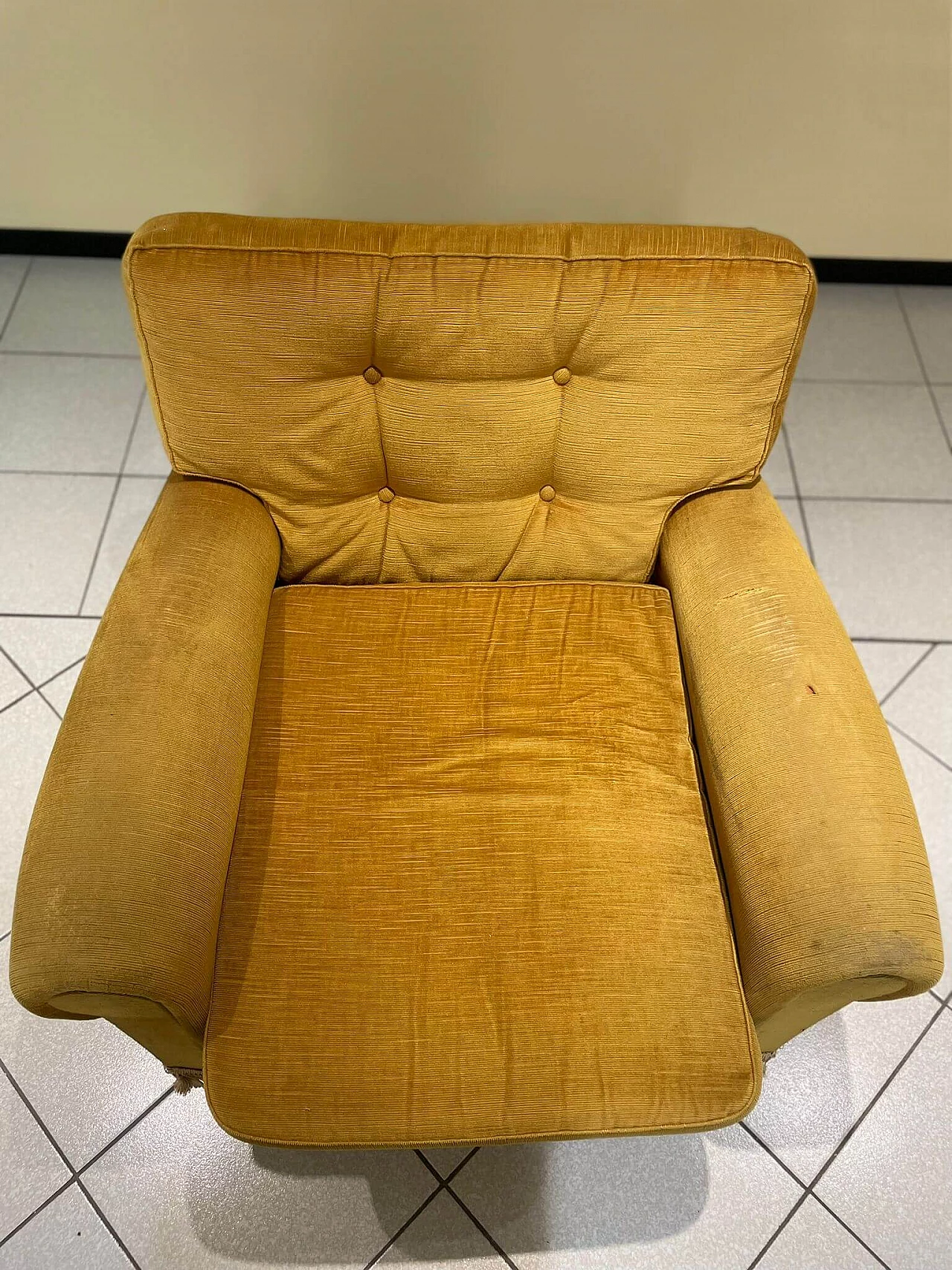 Armchair with yellow ochre fabric cover, 1980s 4
