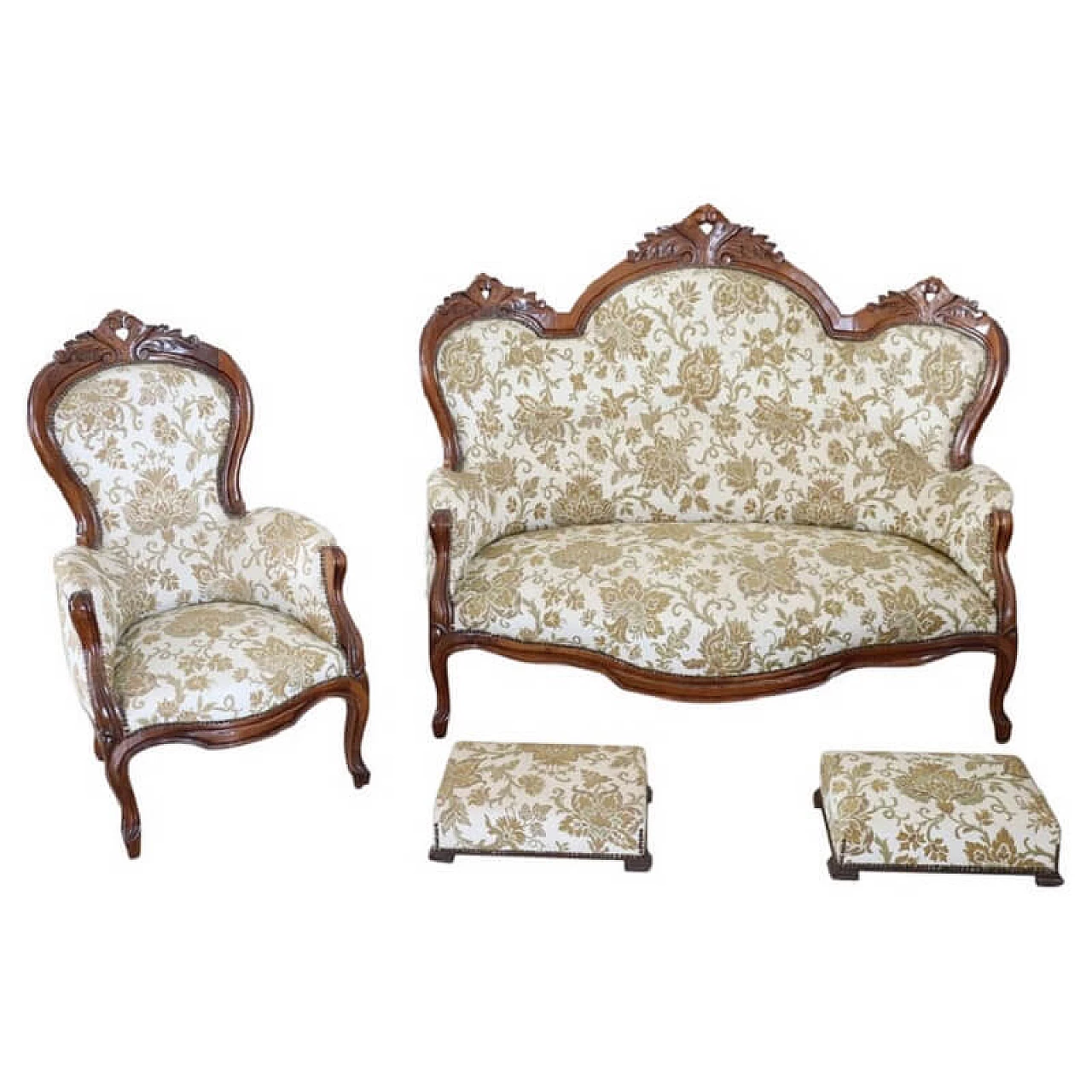 Sofa with armchair in Louis Philippe style in walnut, 19th century 1