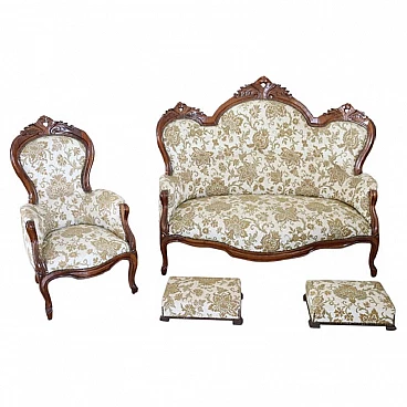 Sofa with armchair in Louis Philippe style in walnut, 19th century