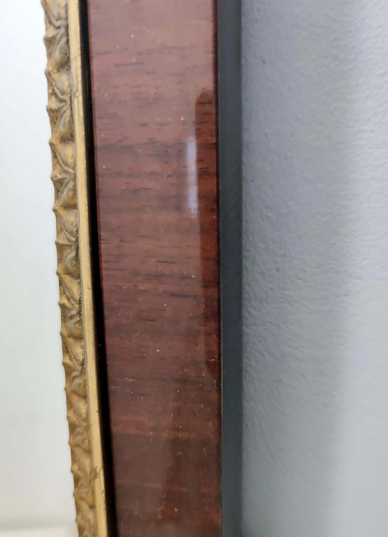 Specchio da parete con cornice in faggio e ottone, anni '60 2