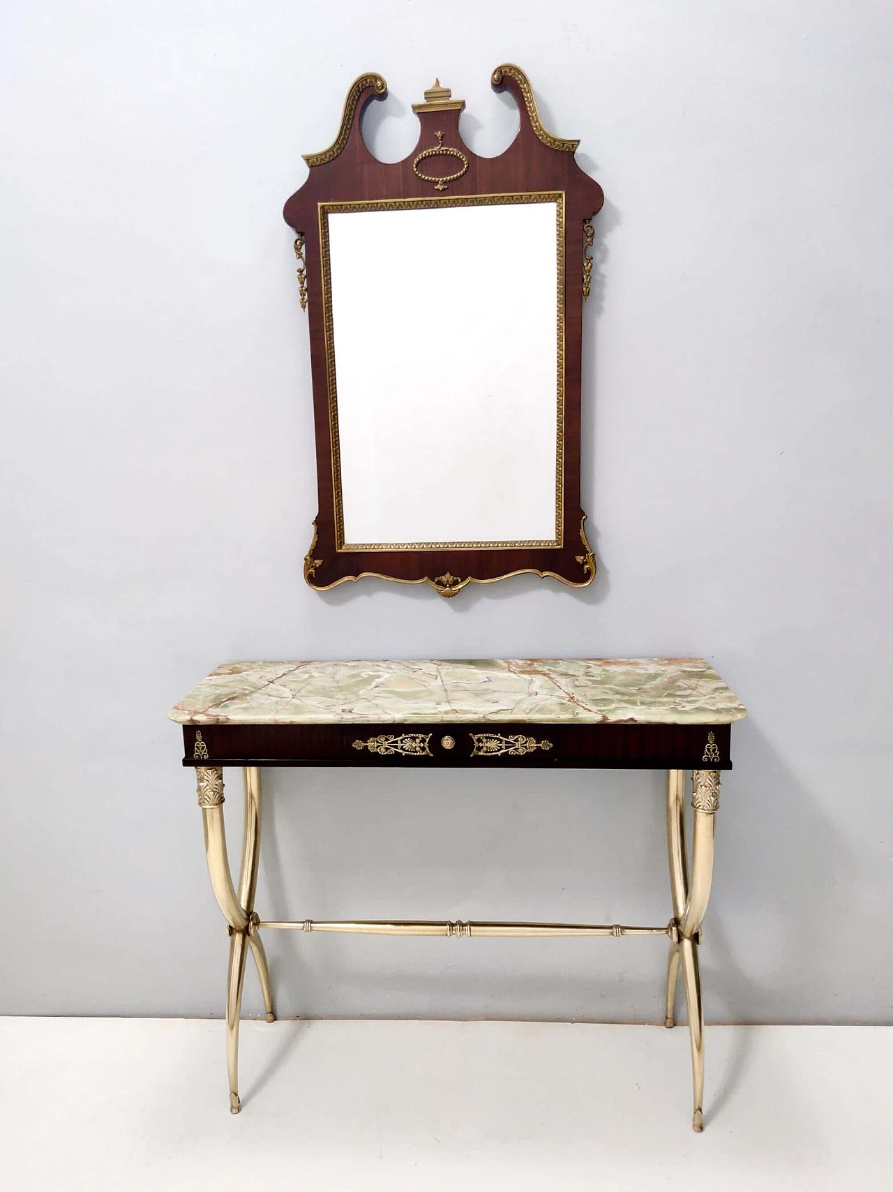 Wall mirror with beech and brass frame, 1960s 10