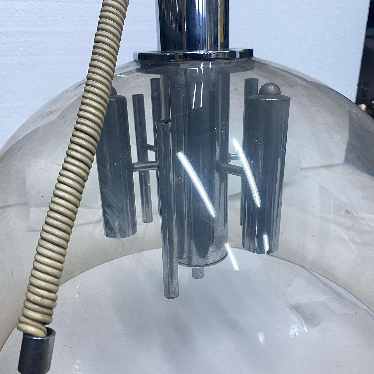 Lampada a sospensione in plexiglass e metallo, anni '70 4