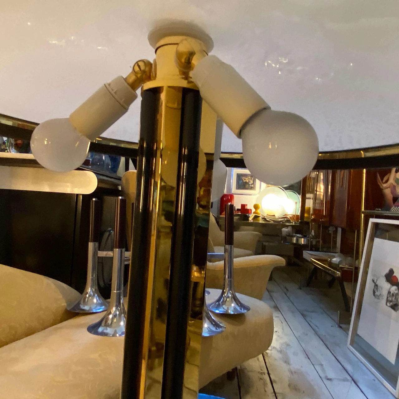 Table lamp with marble and brass frame, 1970s 3