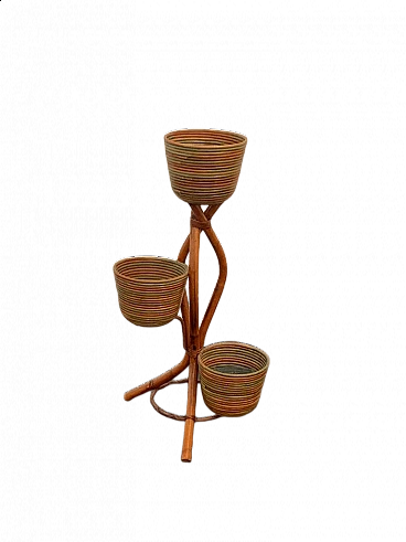 Wicker and polychrome bamboo vase tripod, 1960s