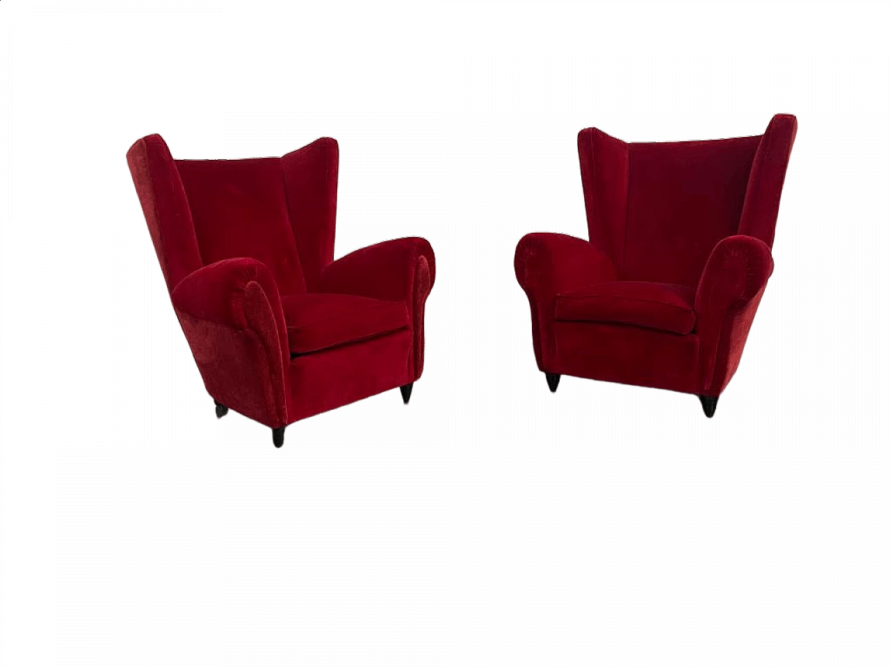 Pair of red velvet armchairs by Paolo Buffa, 1950s 18