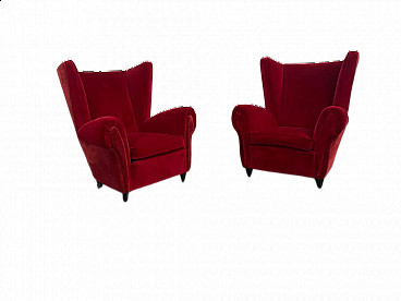 Pair of red velvet armchairs by Paolo Buffa, 1950s