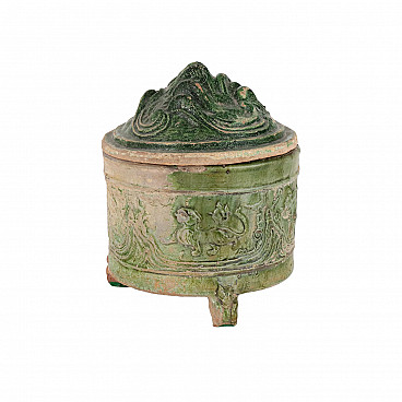 Giara cinese in terracotta invetriata verde, periodo Han