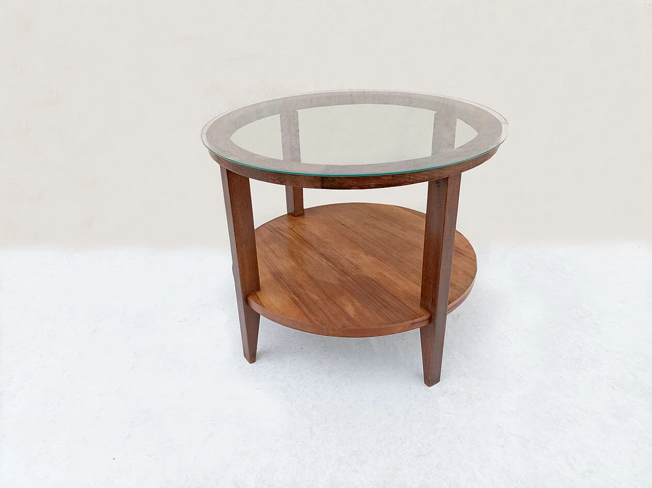 Tavolino da salotto in legno con piano in vetro, anni '40 1