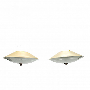 Pair of wall lamps in aluminum and glass, 1950s