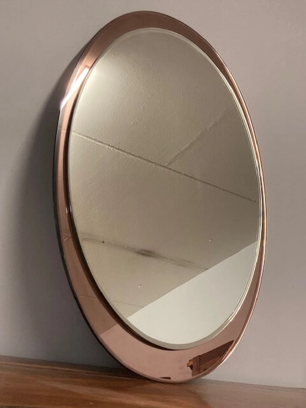 Oval mirror with pink background by Metalvetro Siena, 1970s 2