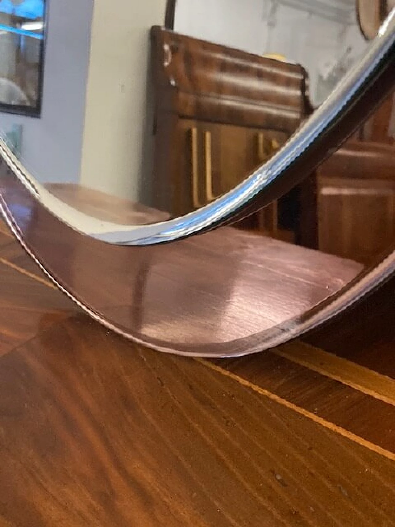 Specchio ovale con fondo rosa di Metalvetro Siena, anni '70 8