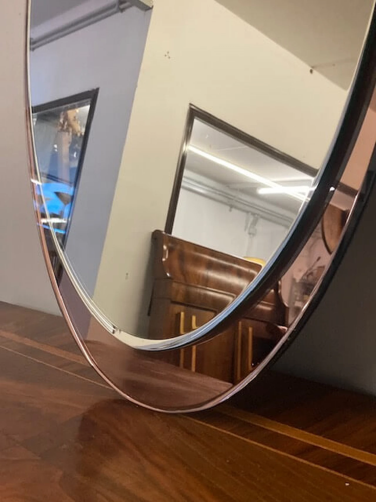 Oval mirror with pink background by Metalvetro Siena, 1970s 9
