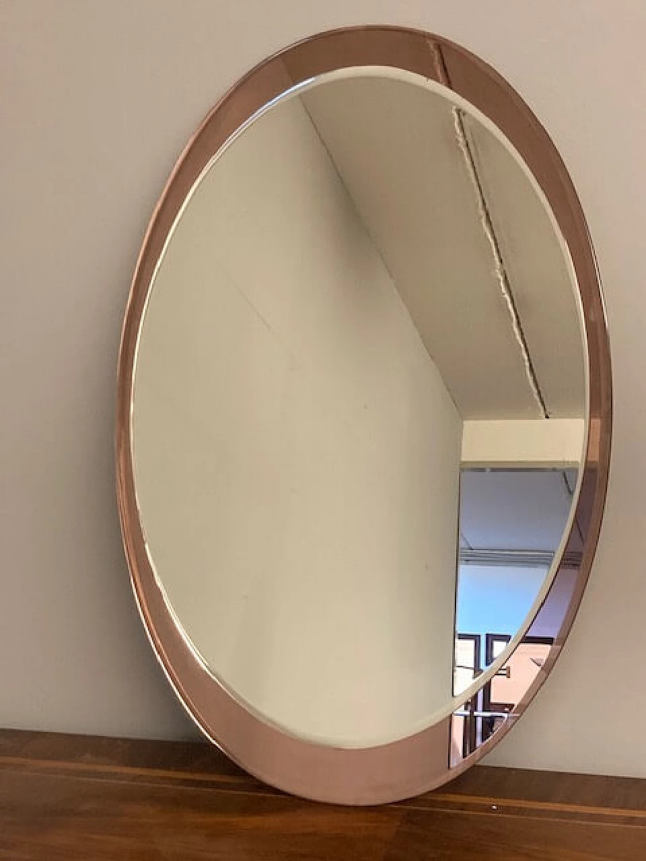 Oval mirror with pink background by Metalvetro Siena, 1970s 10