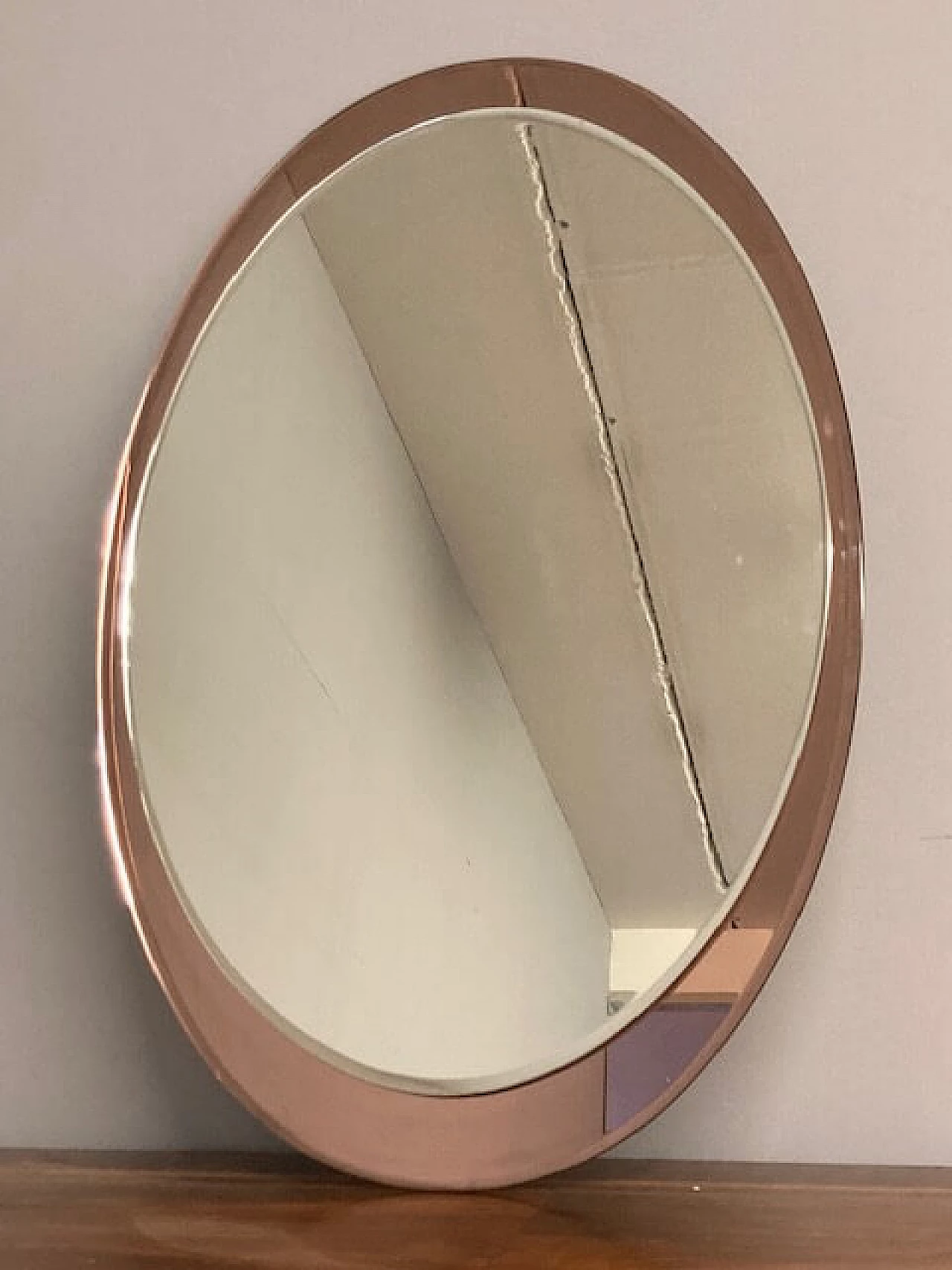 Oval mirror with pink background by Metalvetro Siena, 1970s 11