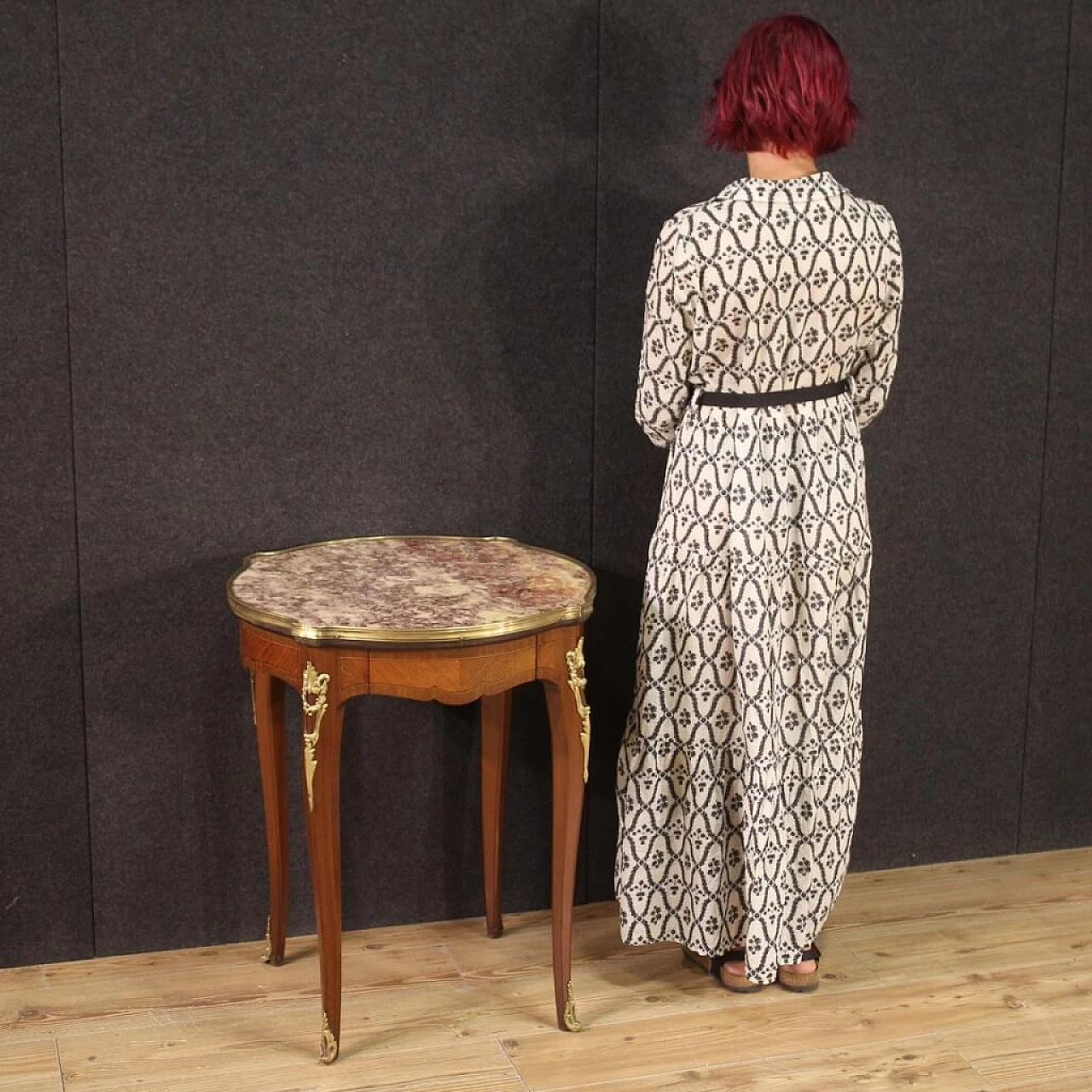 Napoleon III style coffee table with marble top, 1940s 12