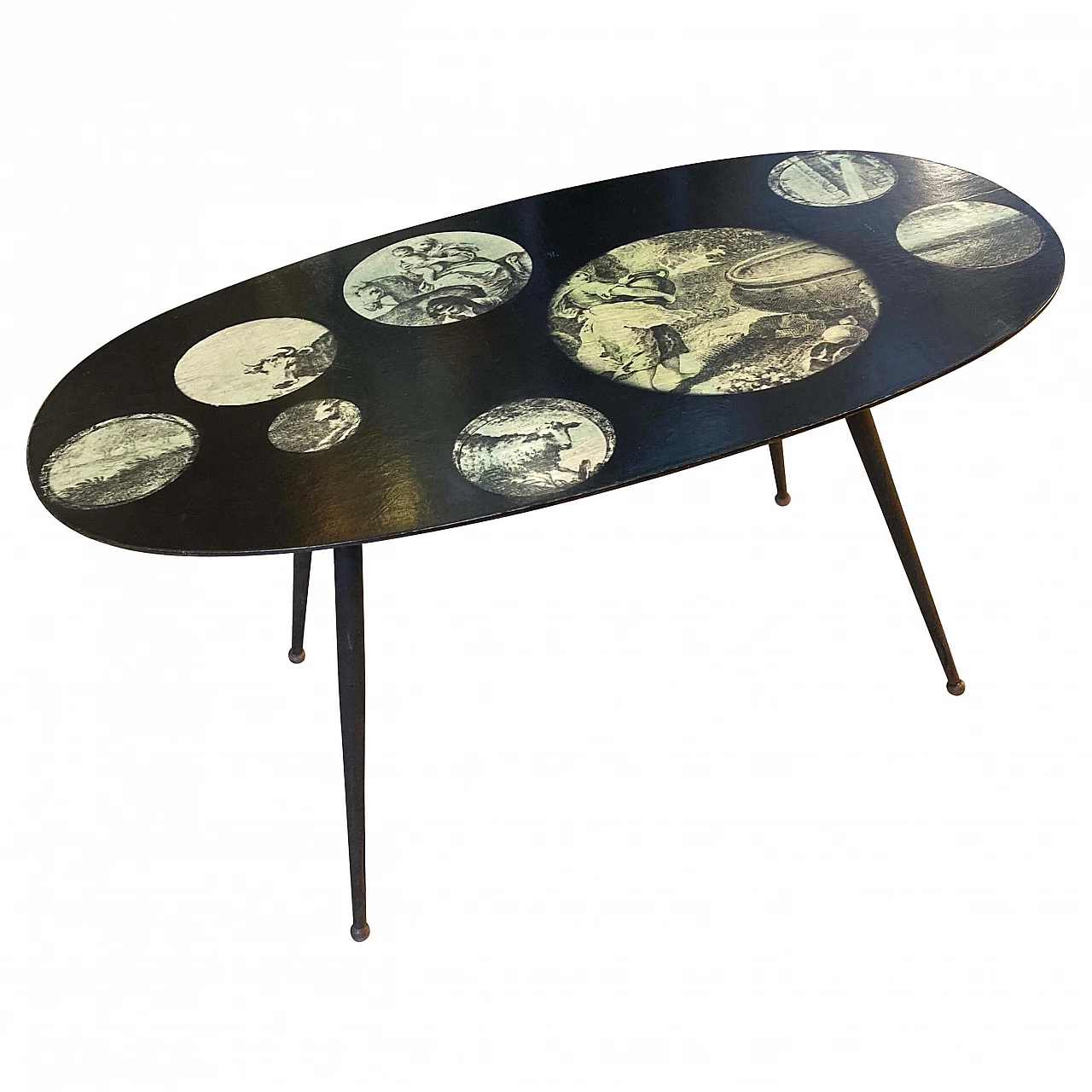 Oval wooden coffee table with screen-printed designs, 1960s 19
