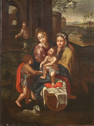 Olio su tela raffigurante Sacra Famiglia, '600