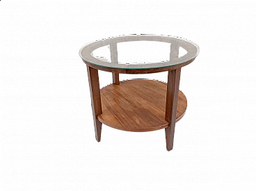 Tavolino da salotto in legno con piano in vetro, anni '40